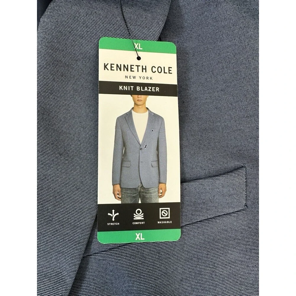 Kenneth Cole Men's New York Knit Blazer Classic Fit Jacket, Blue(Light), Size XL